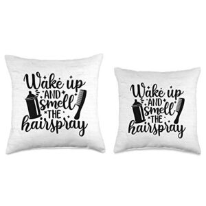 Wake Up Smell The Hairspray Hair Stylist Pillow Wake Up Smell The Hairspray Hair Stylist Hairdresser Barber Throw Pillow, 16x16, Multicolor