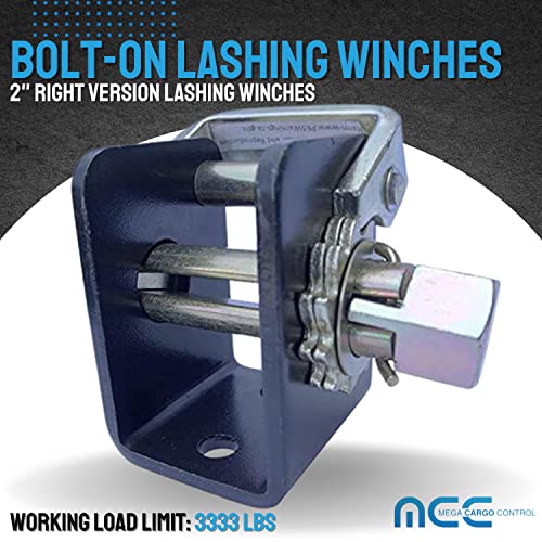 Mega Cargo Control Truck Lashing Winch (4 Right) for 2” Webbing, Bolt-On Style | Heavy-Duty Truck Tie Down Tow Dolly Rack Strap Ratchet Farm Construction Flatbed