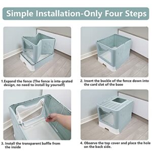 Foldable Cat Litter Box with Lid, Enclosed Cat Potty, Top Entry Anti-Splashing Cat Toilet, Easy to Clean Including Cat Litter Scoop and 2-1 Cleaning Brush (Blue), Large