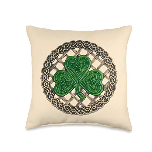 Atteestude Green Shamrock, Celtic Knots with Beige Background Throw Pillow, 16x16, Multicolor