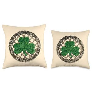 Atteestude Green Shamrock, Celtic Knots with Beige Background Throw Pillow, 16x16, Multicolor