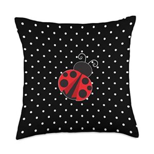 red ladybug home decor gifts for ladybug lovers cute red ladybug black and white polka dots throw pillow, 18x18, multicolor