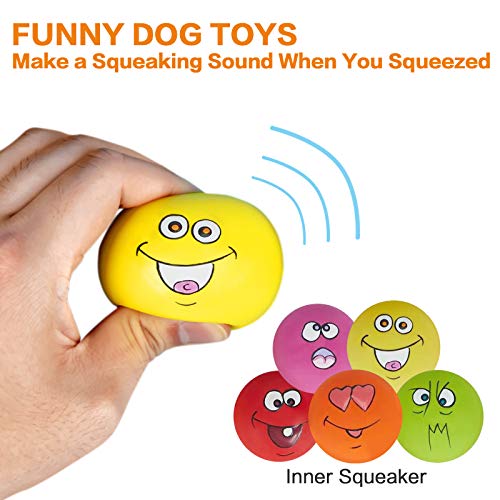 N-S Dog Toy,Squeaky Dog Toys Chewing Durable Teething Latex Rubber Soft Interactive Fetch Play Dog Balls with Funny Face for Puppy Small Medium Pet Dog (5PCS)
