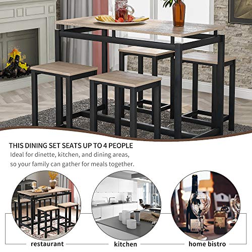 Rockjame Dining Table Set, Upgrade Version 5 Piece Counter Height Pub Table Set with 4 Chairs for The Bar, Breakfast Nook, Kitchen Room, Dining Room and Living Room (Oak)