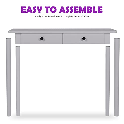 HFG 39 inch Home Writing Desk Dressing Table Vanity Table with 2 Drawers Laptop Workstation Executive Desk Easy to Install Gray