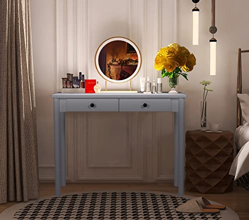 HFG 39 inch Home Writing Desk Dressing Table Vanity Table with 2 Drawers Laptop Workstation Executive Desk Easy to Install Gray