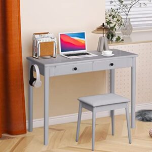 HFG 39 inch Home Writing Desk Dressing Table Vanity Table with 2 Drawers Laptop Workstation Executive Desk Easy to Install Gray