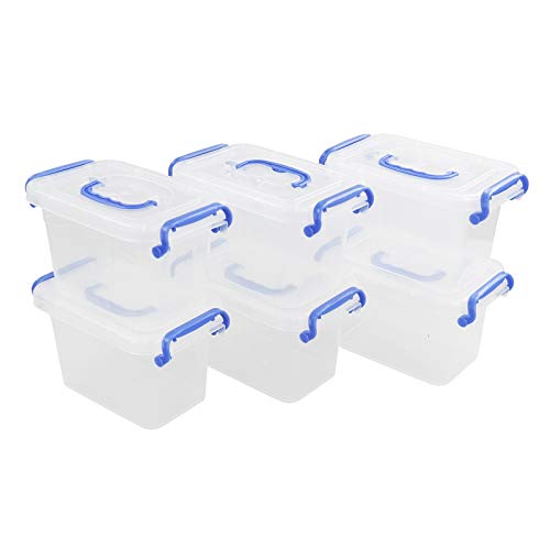 Eagrye 1.5 L Mini Plastic Storage Box, Clear Storage Bin with Handle, 6-Pack, F
