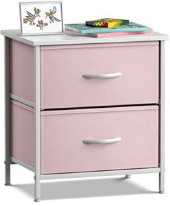 sorbus nightstand with 2 drawers - kids bedside furniture end table night stand - steel frame, wood top & easy pull fabric bins - dresser & chest for home, bedroom accessories, office & college dorm