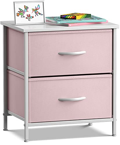 Sorbus Nightstand with 2 Drawers - Kids Bedside Furniture End Table Night Stand - Steel Frame, Wood Top & Easy Pull Fabric Bins - Dresser & Chest for Home, Bedroom Accessories, Office & College Dorm