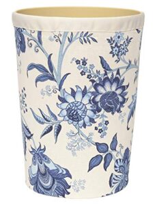 decorative bathroom trash can garbage can, plastic round waste basket with washable cloth cover, floral blue bathroom sets 11.75" tall