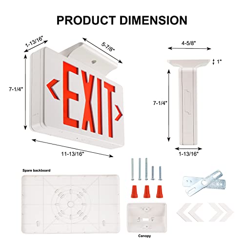 Garrini LED Exit Sign Emergency Light Single or Double Faces Rechargeable UL Certified GX-200NR (Red)