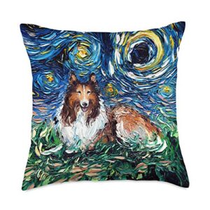 sagittarius gallery standard rough collie starry night dog animal art by aja throw pillow, 18x18, multicolor