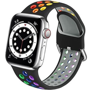 muranne sport band compatible with apple watch bands 41mm 40mm 38mm iwatch se & series 7 & series 6 5 4 3 2 1 for women men, black/rainbow, s/m