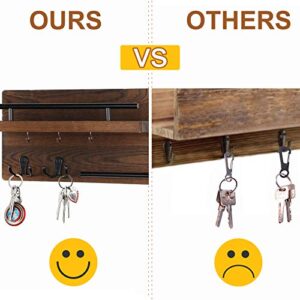 OurWarm Key Holder for Wall Decorative with 5 Key Hooks, Wall Mounted Key Hangers for Wall with Mail Key Rack, Wooden Mail Organizer with Shelf, Rustic Home Decor for Entryway Mudroom Hallway Office