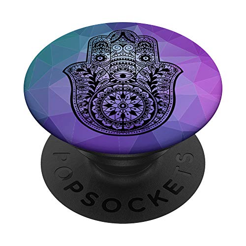 Black Hamsa Hand of Fatima Teal Purple Polygon PopSockets Swappable PopGrip