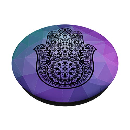 Black Hamsa Hand of Fatima Teal Purple Polygon PopSockets Swappable PopGrip