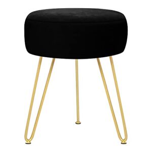 gerant multifunctional vanity stools - velvet round ottoman modern dressing stool -upholstered footrest stool - side table footstool  with golden metal leg for living room, bedroom (black)