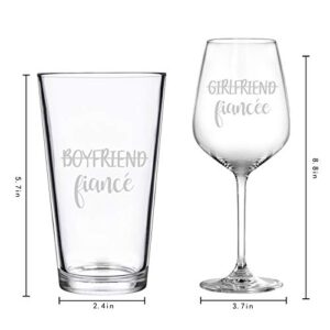 Boyfriend and Girlfriend Beer and Wine Glasses Set of 2 15Oz, Unique Fiance and Fiancee Gift Set - Perfect Engagement Gifts for Couples Fiance Fiancee Him Her Bride Groom Mr Mrs Him Hers