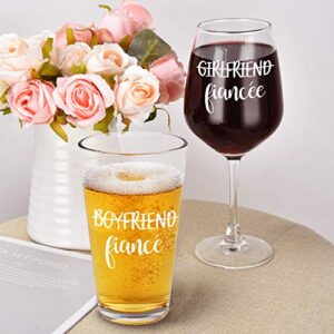 Boyfriend and Girlfriend Beer and Wine Glasses Set of 2 15Oz, Unique Fiance and Fiancee Gift Set - Perfect Engagement Gifts for Couples Fiance Fiancee Him Her Bride Groom Mr Mrs Him Hers