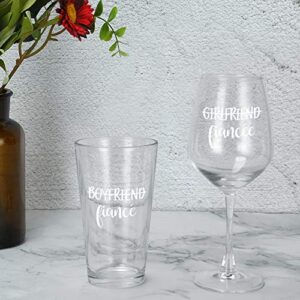 Boyfriend and Girlfriend Beer and Wine Glasses Set of 2 15Oz, Unique Fiance and Fiancee Gift Set - Perfect Engagement Gifts for Couples Fiance Fiancee Him Her Bride Groom Mr Mrs Him Hers