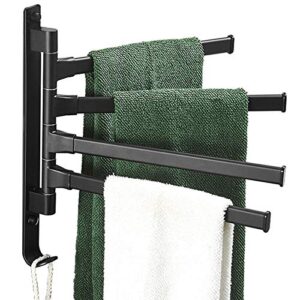 Towel Rack, Wall-Mounted Non-Perforated Bathroom Storage Rack，with 4 Arms Easy to Install, for Hanging Storage in Kitchen or Bathroom