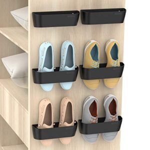 yocice wall mounted shoes rack 6pack with sticky hanging strips, plastic shoes holder storage organizer,door shoe hangers (sm03-black-6)