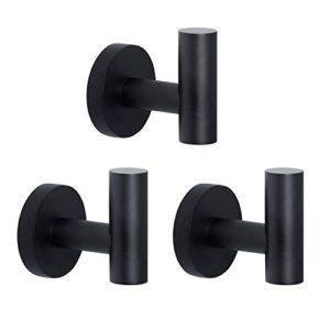 houseaid stainless steel towel hooks for bathroom modern heavy duty robe hook holder wall mounted matte black (3 pack)