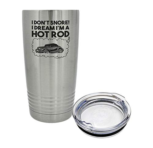 ThisWear Mechanic Gifts I Don't Snore I Dream I'm A Hot Rod 20oz. Stainless Steel Insulated Travel Mug With Lid Silver