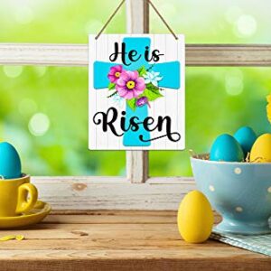 Hohomark He is Risen Door Sign,Easter Cross Religious Decorations Easter Door Hanging Sign for Wall Door Home Spring Decor 11.7x9.8x0.2inch Multicolor