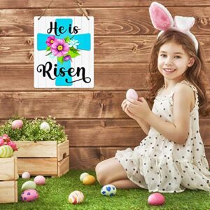 Hohomark He is Risen Door Sign,Easter Cross Religious Decorations Easter Door Hanging Sign for Wall Door Home Spring Decor 11.7x9.8x0.2inch Multicolor