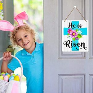 Hohomark He is Risen Door Sign,Easter Cross Religious Decorations Easter Door Hanging Sign for Wall Door Home Spring Decor 11.7x9.8x0.2inch Multicolor