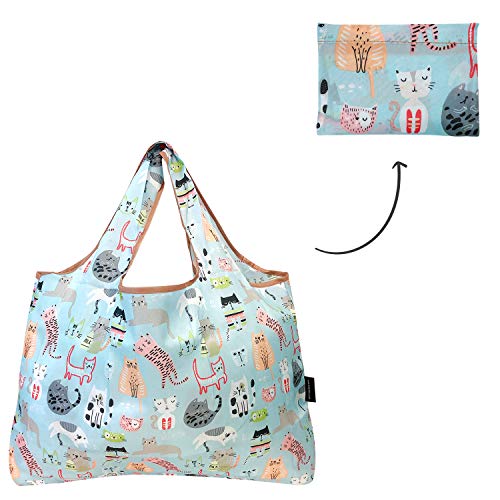 Bowbear Foldable Nylon Reusable Shopping Grocery Bag (Set of 3), Silly Cats & Floral Cats