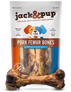 jack&pup pork femur bones for dogs long lasting | gourmet beef dog bones for aggressive chewers (4 pack)