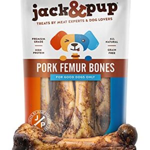 Jack&Pup Pork Femur Bones for Dogs Long Lasting | Gourmet Beef Dog Bones for Aggressive Chewers (4 Pack)