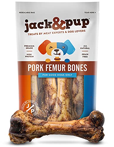 Jack&Pup Pork Femur Bones for Dogs Long Lasting | Gourmet Beef Dog Bones for Aggressive Chewers (4 Pack)