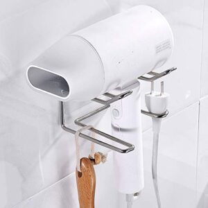 wall mounted hair dryer holder, no drilling, stainless steel hair dryer storage organizer, compatible with most hair dryers (silver)
