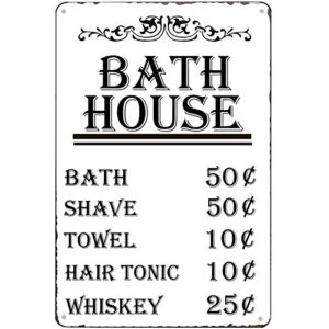 fstiko funny bath house vintage metal tin sign shower shave towel rustic farmhouse bathroom decor bathhouse sign country home decoration 8x12inch