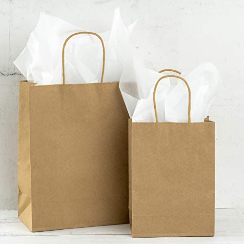 BIOBROWN Gift Bags Paper Bags Bulk with Handles for Birthday Wedding Party Favors - 10 x 5 x 13 inch - 25pcs - Kraft