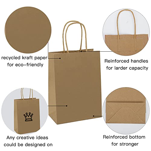 BIOBROWN Gift Bags Paper Bags Bulk with Handles for Birthday Wedding Party Favors - 10 x 5 x 13 inch - 25pcs - Kraft