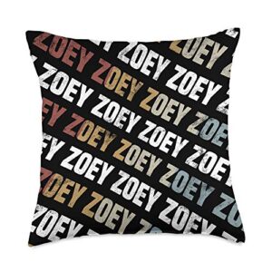 custom zoey gifts & designs for girls vintage first name pattern retro forename gift for zoey throw pillow, 18x18, multicolor