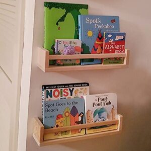 CRAZYMOTO 4 Pack Kids Bookshelf Naturel Wood Floating Nursery Bookshelf Wall Shelves, Baby Kid's Nursery Room Decor,Bathroom, Kitchen Spice Rack, or Book Shelf Organizer Cosmetic Storage