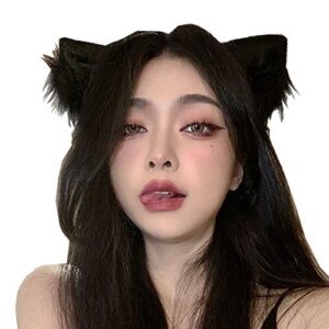 tyoungg faux fur cat kitten clip on ears headband for cosplay kitten play comicon cosplay petplay (black kitten ears)