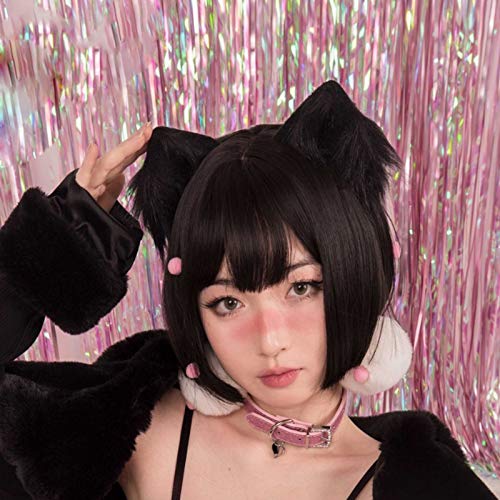 tyoungg Faux Fur Cat Kitten Clip on Ears Headband For Cosplay Kitten Play Comicon Cosplay Petplay (black kitten ears)