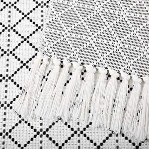 Moroccan Hand Woven Bathroom Rug, Fringe Rug for Bedroom, Cotton Woven Boho Tassel Throw Rug,Tribal Decorative Throw Rugs Carpet for Laundry Hallway Kitchen Sink,Exquisite Geometric(2'x4.3', Black)