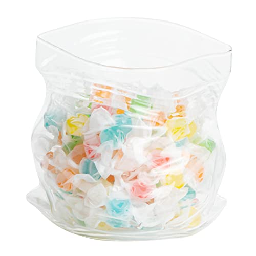 22 Ounce Glass Zipper Bag, 1 Large Glass Bag - Realistic Crinkled Edges, Serve Candy, Popcorn, or Nuts, Clear Glass Bag Bowl, Dishwasher-Safe, Flat Base - Restaurantware