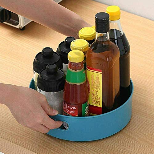 Multi-Function Rotating Tray, Multi-Function Rotating Storage Rack Kitchen Spice Organiser, Kitchen Organizer, Cosmetics Organize, Multi-Function Non-Slip 360° Rotary Organizer Tray (Blue)