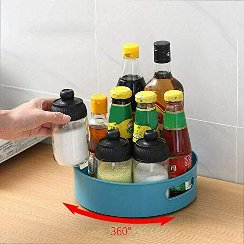 Multi-Function Rotating Tray, Multi-Function Rotating Storage Rack Kitchen Spice Organiser, Kitchen Organizer, Cosmetics Organize, Multi-Function Non-Slip 360° Rotary Organizer Tray (Blue)