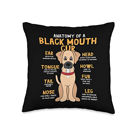 Black Mouth Cur Funny Anatomy Black Mouth Cur Anatomy Funny Dog Mom Dad Cute Gift Throw Pillow, 16x16, Multicolor