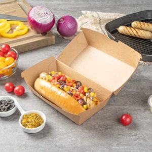 Bio Tek 6.7 x 3.5 x 3.5 Inch Clamshell Food Containers, 100 Disposable Sandwich Containers - Hinged Lid, Tab-Lock Closure, Kraft Paper Hot Dog Containers, Recyclable, Greaseproof